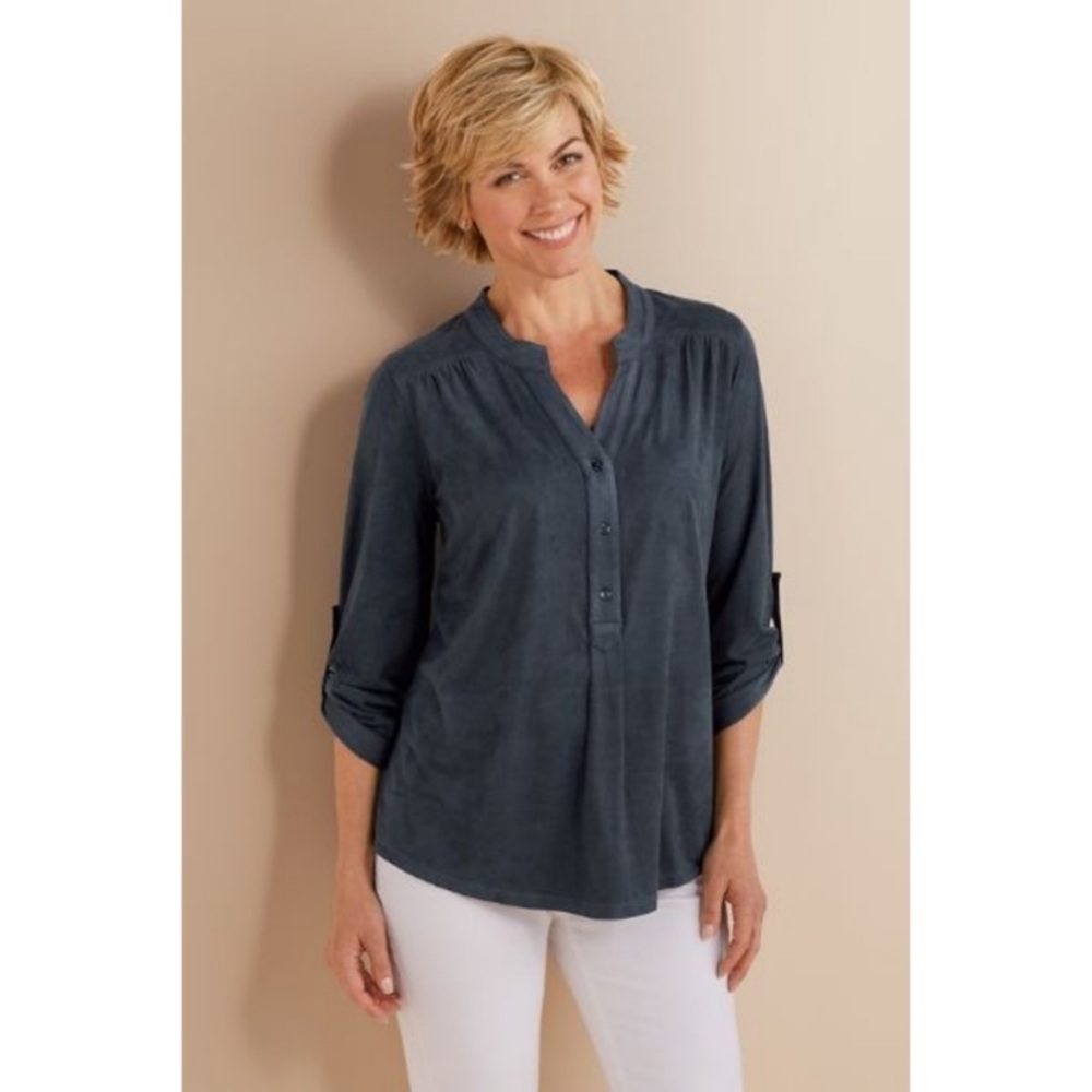 Soft Surroundings Blue Faux Suede Top XL